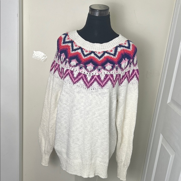 Vintage Sweaters - Vintage Fair Isle Cotton Blend Timeless Patterned Sweater Size Large
